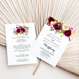 Rustig  Burgundy Blommigt Front & Back Bröllop Inbjudningar