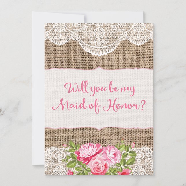 Rustig Burlap Snöre Kommer du att vara min Maid of Inbjudningar (Framsida)