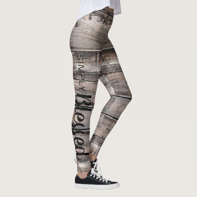 Rustig chic BLESSED-skript på barnwood | Leggings (Höger)