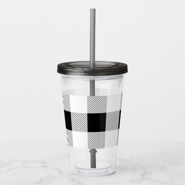 Rustig chic bondgård svartvit buffel plaid take away mugg (Framsida)