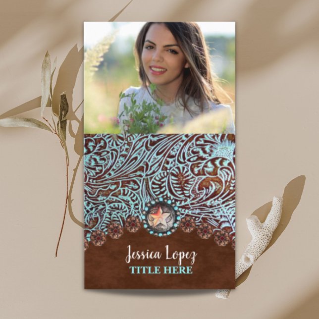 Rustig cowboyturkos i trendig westernare land visitkort (rustic cowboy trendy turquoise western country business card)