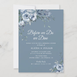 Rustig dammig, blått blommigt, repetitionsmiddag inbjudningar