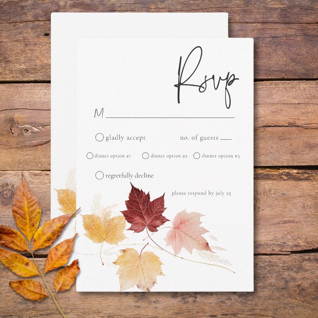 Rustig delikat burgundy och rost Höst löv middag OSA Kort (Rustic Delicate Burgundy & Rust Fall Leaves Dinner RSVP Card)