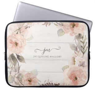 Rustig Elegant Blommigt Vattenfärgsfärgad blomni Laptop Fodral