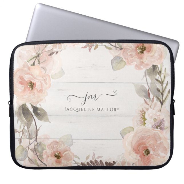 Rustig Elegant Blommigt Vattenfärgsfärgad blomning Laptop Fodral (Framsidan)