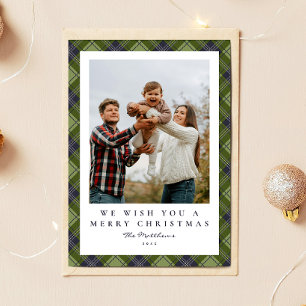 Rustig Festive Grönt Pput Family Photo-jul Julkort