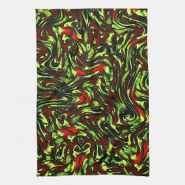 Rustig, grönaktig gult och levande röd kurvor kökshandduk