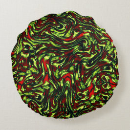 Rustig, grönaktig gult och levande röd kurvor rund kudde