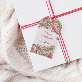 Rustig grönt: röd blommigt andedräkt god jul presentetikett