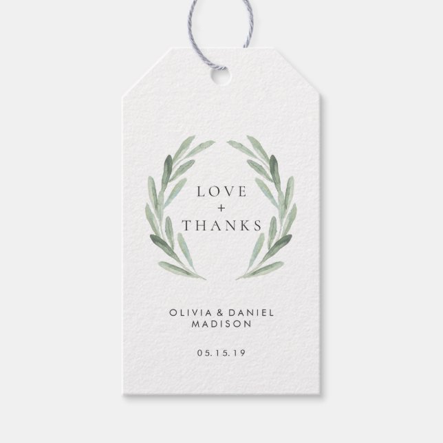 Rustig Grönt Utandning Elegant bröllop Tack Presentetikett (Framsidan)