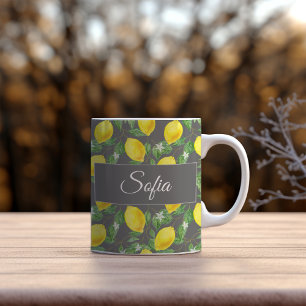 Rustig gult citronvattenfärgad grönt grått mönster kaffemugg