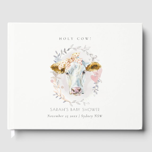 Rustig Heliga Kow Farm Blommigt Utandning Babyskåd Gästböcker (Framsida)