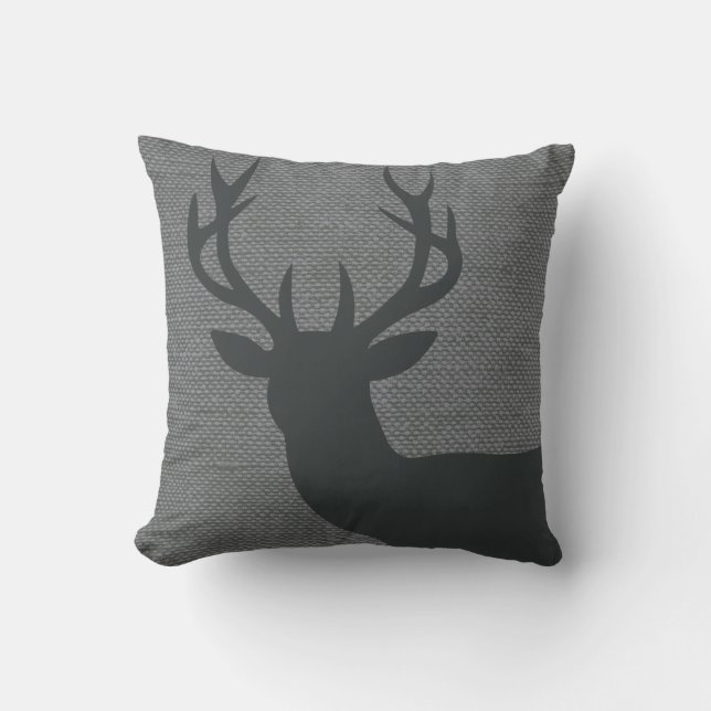 Rustig Hjort Silhouette på Burlap| grått Kudde (Framsida)