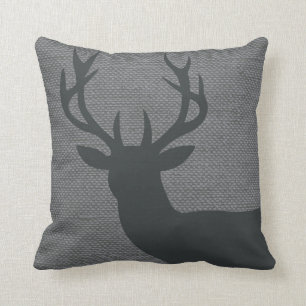 Rustig Hjort Silhouette på Burlap grått Kudde