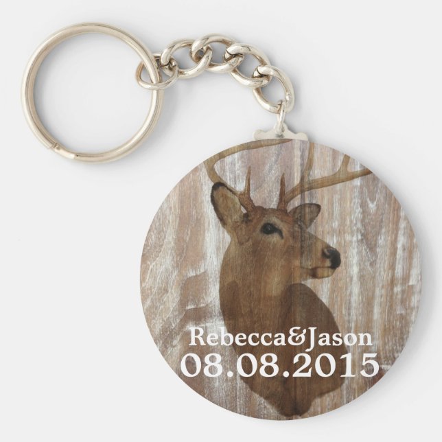 Rustig hjort som jakten är över bröllopsförmån nyckelring (Framsidan)