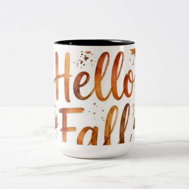 Rustig Höst-typografi Kaffe Mugg med Hello Fall (Center)