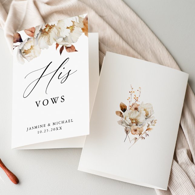 Rustig höstBlommigt hans Bröllop-kort Kort (Front and back views of the Rustic Autumn Floral "his" vow book.)
