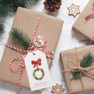 Rustig jul, rödbädd, minimalistisk presentetikett