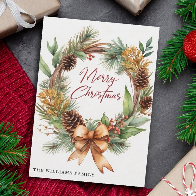 Rustig jul Torkad Blommigt Pinecone-andedräkt Julkort (Skapare uppladdad)