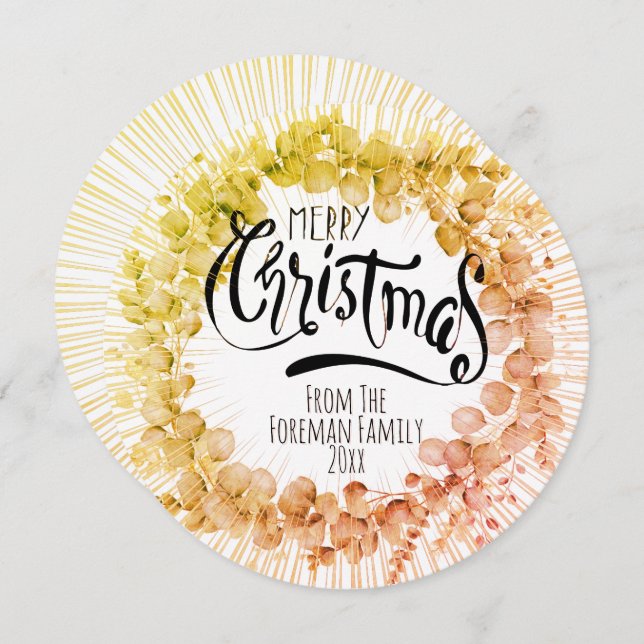 Rustig jul Utandning Eucalyptu Wintery Löv Julkort (Fram/baksida)