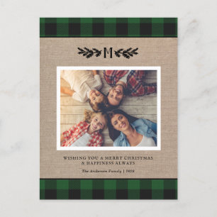 Rustig Julburlap Monogram Photo Helgdag Vykort