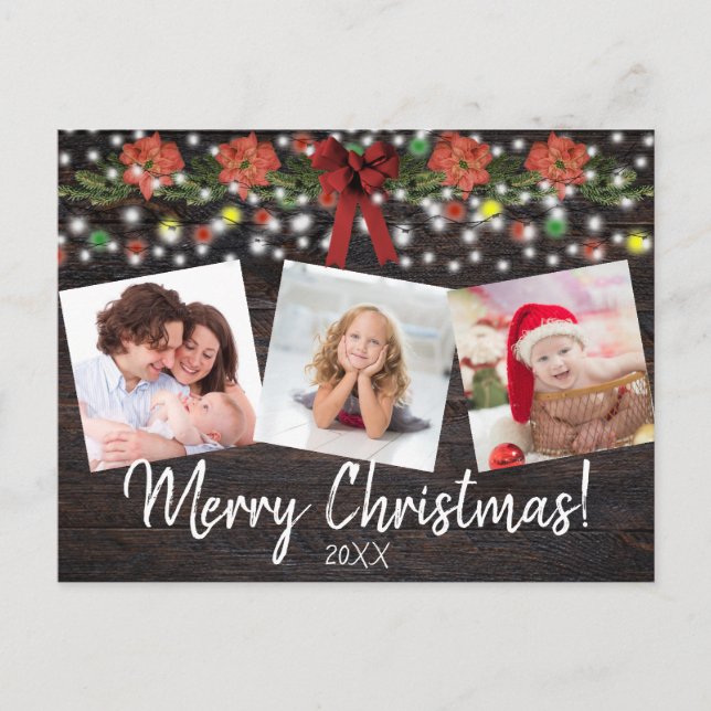 Rustig julfestive Ljus & Garland 3 Photo Helg Vykort (Framsida)