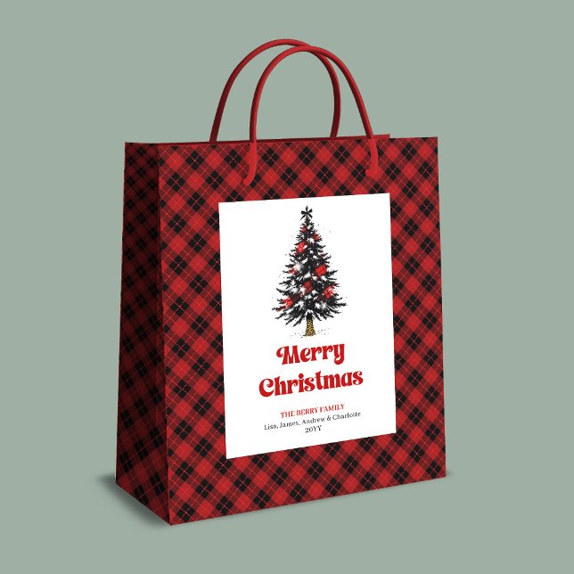 Rustig julklappspåse med personlig buffelmönster (Rustic buffalo plaid Christmas bag personalized)