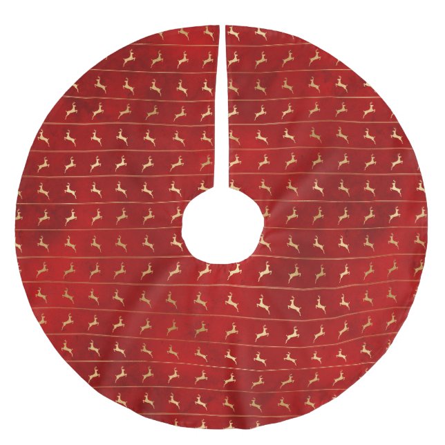 Rustig julröd guld renar rand mönster julgransmatta borstad polyester (Framsidan)