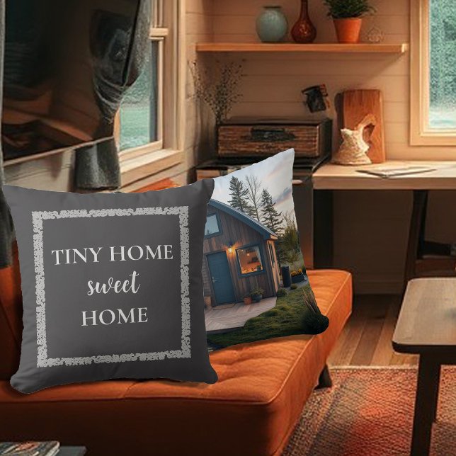 Rustig, liten, söt, hemvänlig vintage kudde (Rustic tiny home sweet home script photo vintage throw pillow. You can add your own photo and text.)