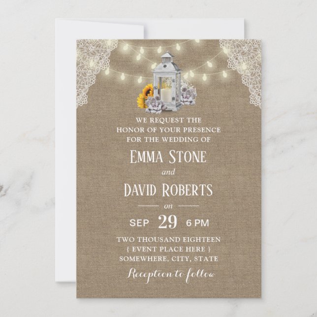 Rustig Ljus och  Burlap Bröllop Inbjudningar (Framsida)