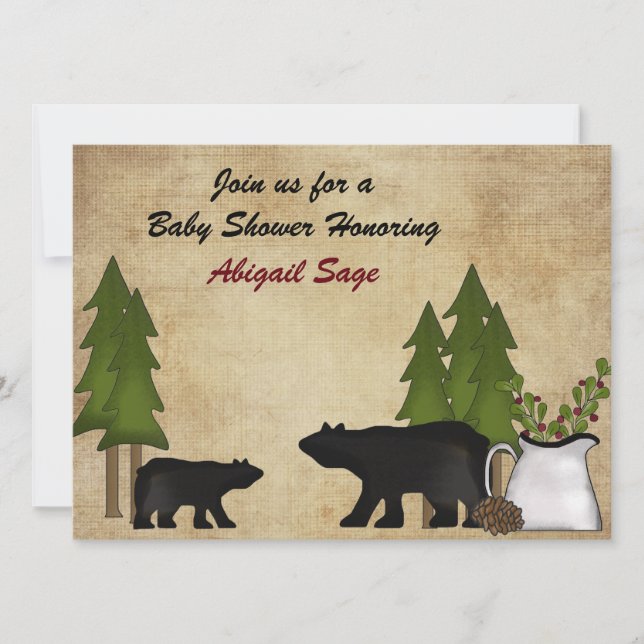 Rustig Mountain Woodland Bears Baby Shower Inbjuda Inbjudningar (Framsida)