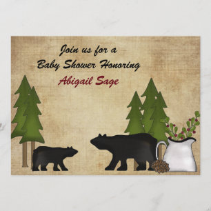 Rustig Mountain Woodland Bears Baby Shower Inbjuda Inbjudningar