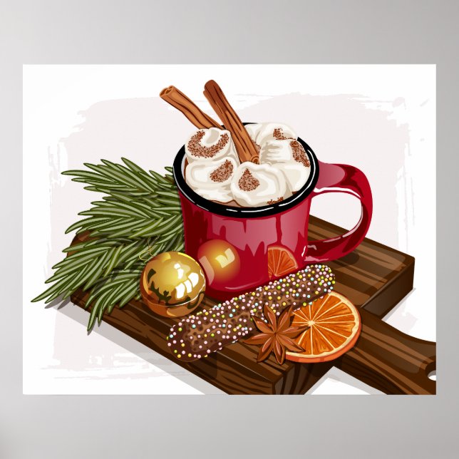 Rustig Mysig Varm Choklad Mugg Marshmallow Juldryc Poster (Framsidan)