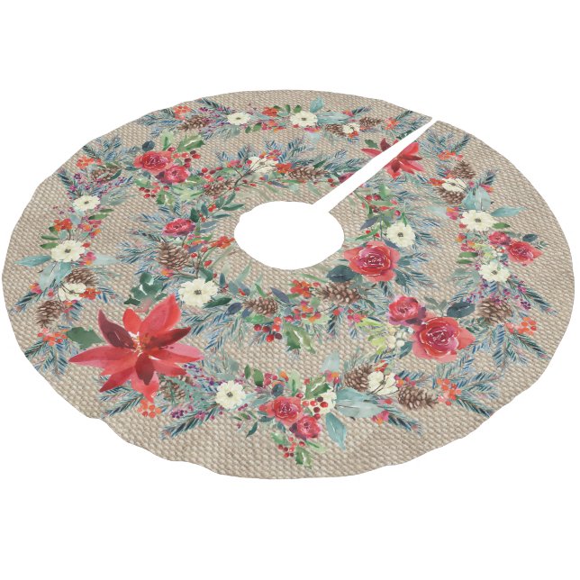 Rustig poinsettia vattenfärgsburk julgransmatta borstad polyester (Vinklad)