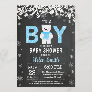 Rustig Polar Bear Winter Boy Babyskor Inbjudningar