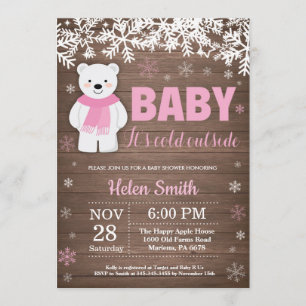 Rustig Polar Bear Winter Girl Baby Shower Inbjudningar