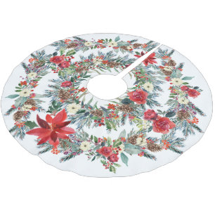 Rustig röd poinsettia vattenfärg Julvit Julgransmatta Borstad Polyester