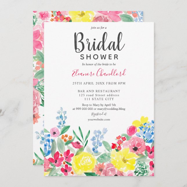 Rustig röd rosa blommigt, vattenfärgsfärgad möhipp inbjudningar (Fram/baksida)