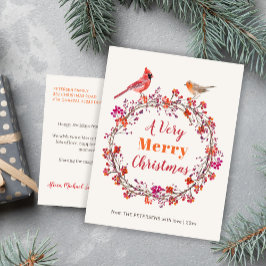 Rustig röd rosa orange, grå julkrans helg vykort