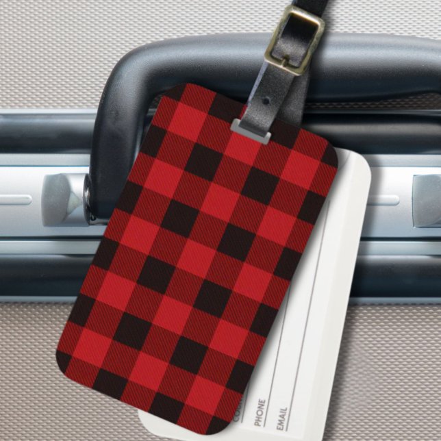 Rustig rödsvart helgdag i vintern bagagebricka (rustic winter holiday red black buffalo plaid luggage tag)