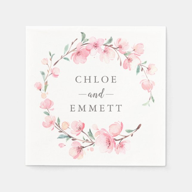 Rustig Rosa Blommar Blommigt av Cherry  Utandning Pappersservett (Framsidan)