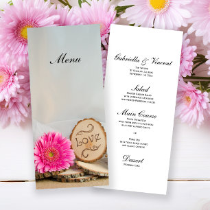 Rustig Rosa Daisy Naturligt Skogen Bröllop Menu Meny