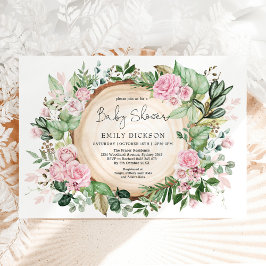 Rustig  Rosa Flower Greenery Girl Baby Shower Inbjudningar
