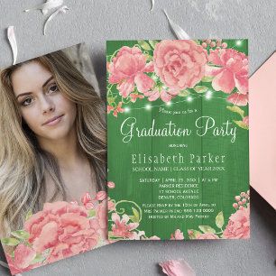 Rustig rosa peonies PHOTO-studentfest Inbjudningar