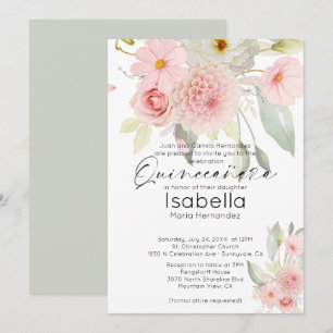 Rustig Rosa Vattenfärgad Blommigt Quinceanera Inbjudningar