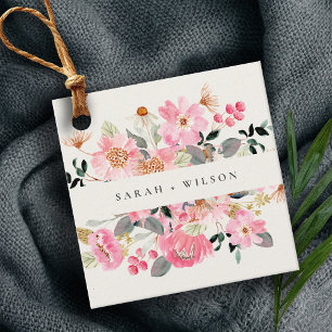 Rustig Rosa Watercolor Blommigt Bröllop Gåvor Etiketter