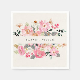 Rustig Rosa Watercolor Blommigt Bröllop Pappersservett