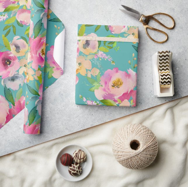 Rustig Söt Rosa Blommigt Baby Shower Gift Presentpapper (Hantverk)