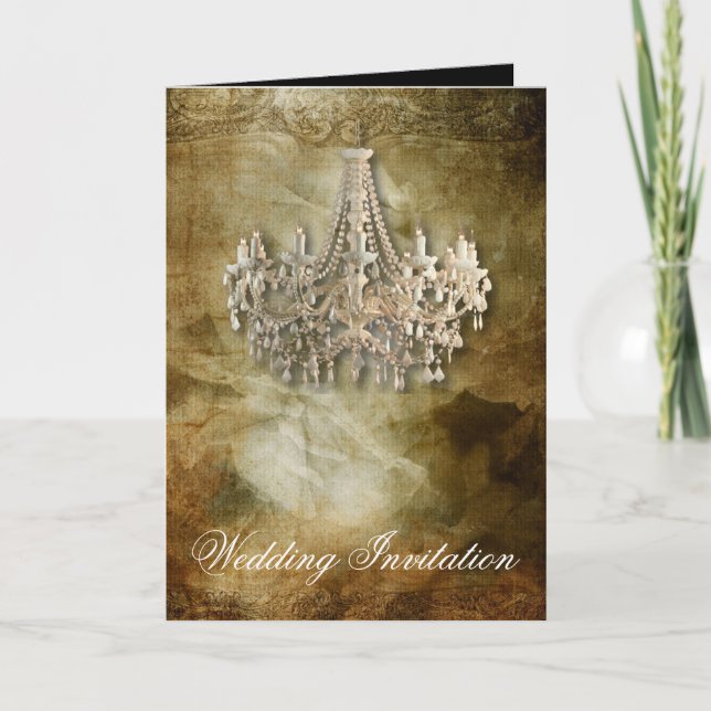 Rustig steampunk vintage chandelier bröllop inbjudan (Framsida)