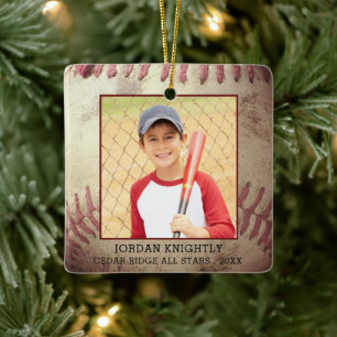Rustig, tålig Baseball 1 eller 2-fotoPersonlig Julgransprydnad Keramik